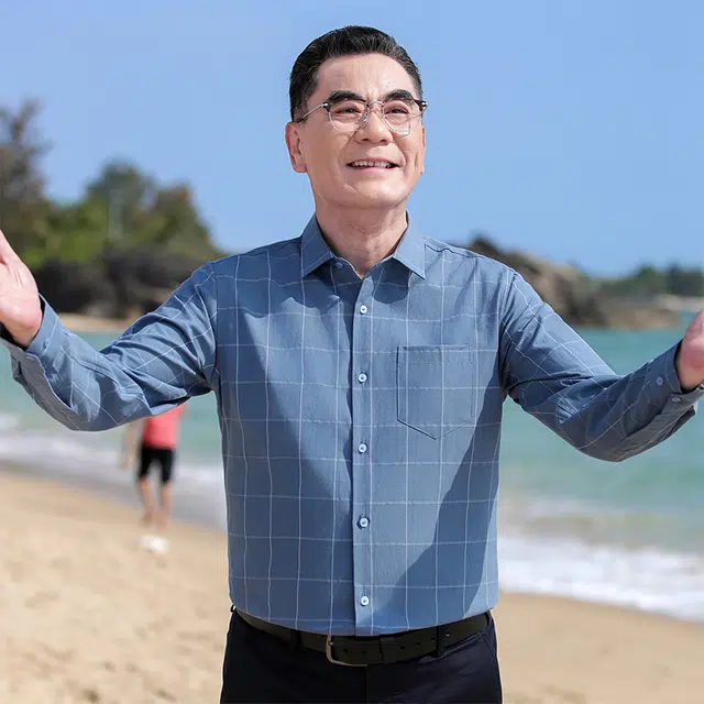 老爷车 春秋季男士含棉长袖休闲翻领格子衬衫 男款