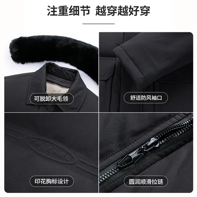老爷车 加绒加厚可拆卸毛领派克服冬季仿兔毛彩绒内胆保暖防风御寒大口袋设计棉服 男款