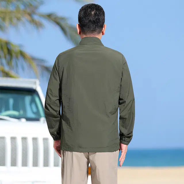 老爷车 透气夏季薄款纯色常规长袖立领 防紫外线防晒服 男款