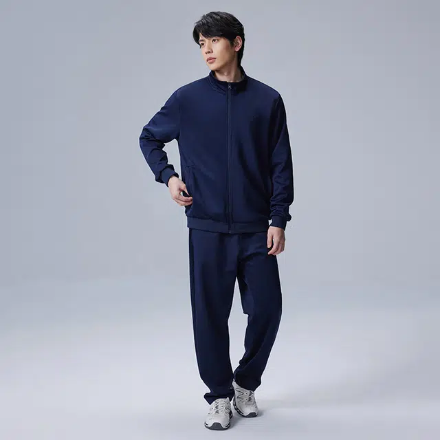 贵人鸟 纯色百搭简约立领开衫夹克外套中腰松紧直筒舒适长裤休闲运动套装 男女同款