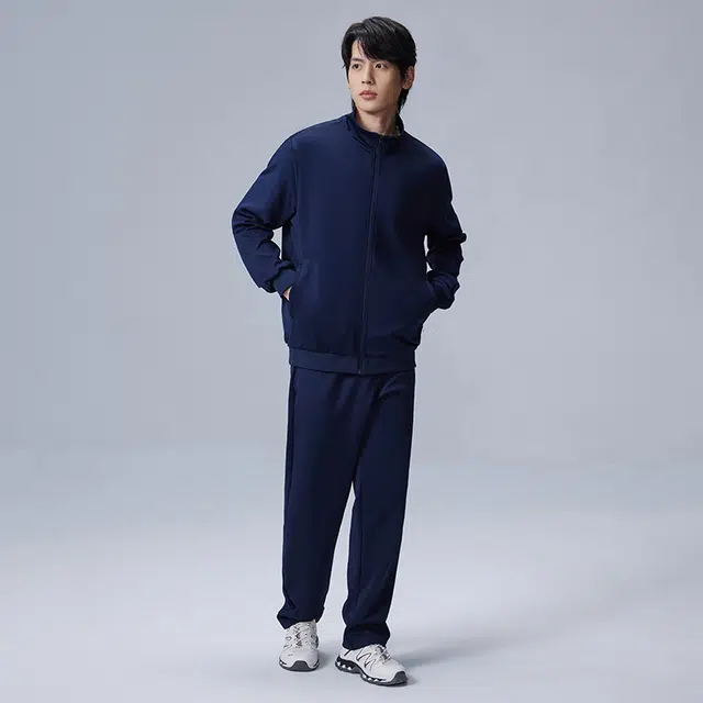 贵人鸟 纯色百搭简约立领开衫夹克外套中腰松紧直筒舒适长裤休闲运动套装 男女同款