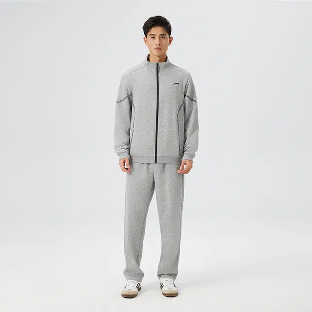 贵人鸟 锐型系列 舒适棉质透气针织立领长袖开衫外套圆领套头打底卫衣直筒系带长裤三件套爸爸装休闲运动套装 男款