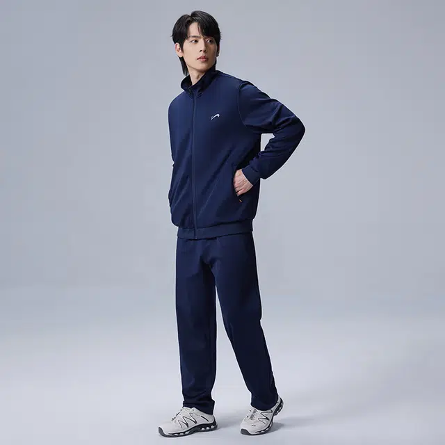 贵人鸟 纯色百搭简约立领开衫夹克外套中腰松紧直筒舒适长裤休闲运动套装 男女同款