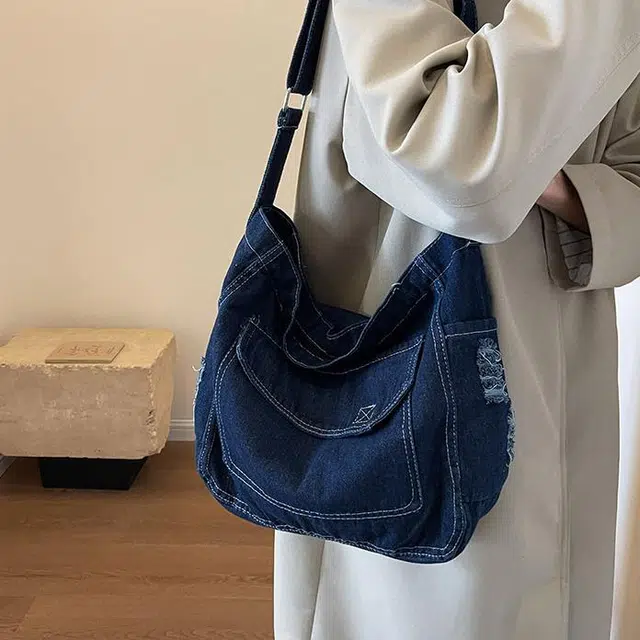 威尔伦水洗牛仔包女包大容量单肩包慵懒风学生通勤斜挎包牛仔布多色