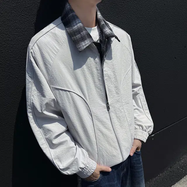 稻草人 美式复古简约假两件撞色设计宽松休闲百搭基础纯色潮流时尚个性舒适学院风拉链翻领飞行夹克外套 男女同款
