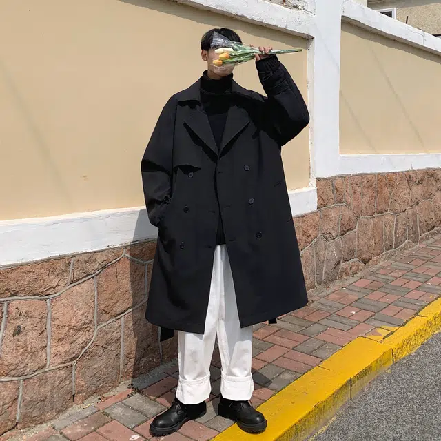 稻草人 美式复古中长款美拉德西装翻领夹克大衣外套情侣宽松直筒休闲英伦风腰带单排扣风衣 男女同款