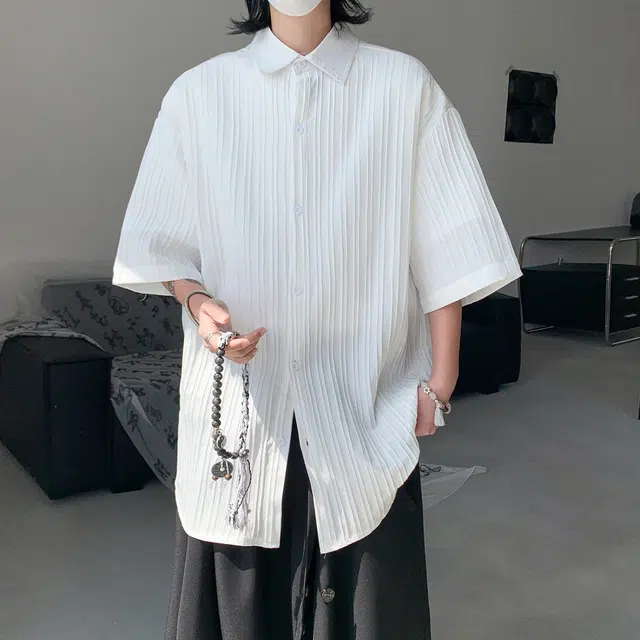 稻草人 美式复古街头基础肌理感无性别主义少年感宽松百搭休闲开衫透气凉感舒适速干户外通勤清新文艺风翻领短袖衬衫 男女同款