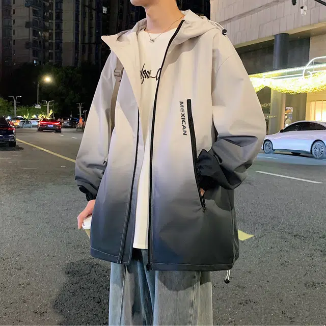 稻草人 山系户外渐变色双拉链无性别主义城市机能风防水防风工装机车服宽松休闲连帽冲锋衣夹克外套 男女同款