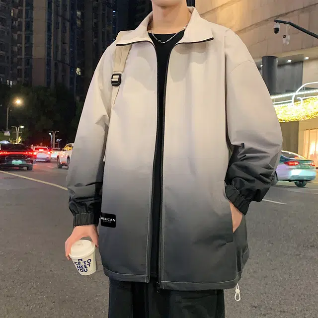 稻草人 双面穿美式渐变简约基础拉链工装运动服宽松休闲户外跑步夹克外套 男女同款