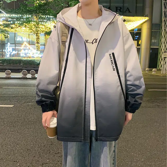 稻草人 山系户外渐变色双拉链无性别主义城市机能风防水防风工装机车服宽松休闲连帽冲锋衣夹克外套 男女同款