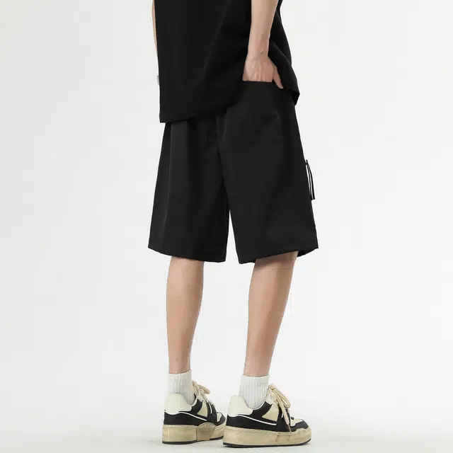 稻草人 美式复古高街宽松直筒中腰松紧系带舒适百搭日常通勤户外运动透气舒适五分休闲工装短裤 男女同款