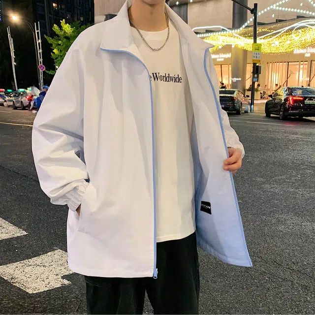 稻草人 双面穿美式渐变简约基础拉链工装运动服宽松休闲户外跑步夹克外套 男女同款