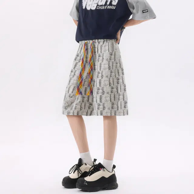 稻草人 满印中腰系带透气百搭宽松休闲短裤 男女同款