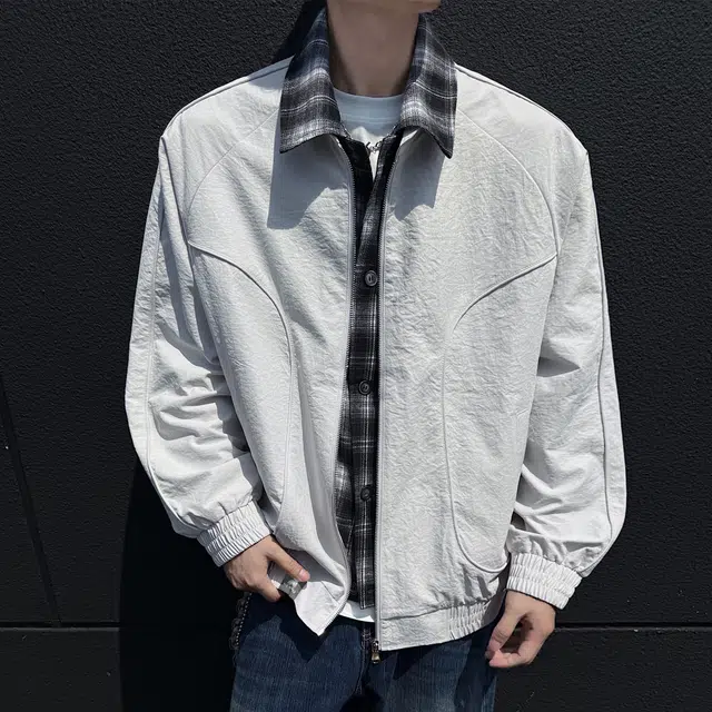 稻草人 美式复古简约假两件撞色设计宽松休闲百搭基础纯色潮流时尚个性舒适学院风拉链翻领飞行夹克外套 男女同款