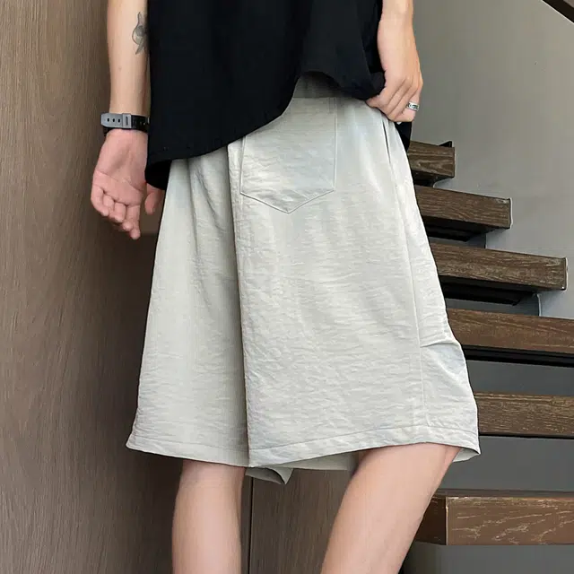 稻草人 美式基础款夏季薄款五分裤纯色山系户外褶皱抽绳系带学院风穿搭舒适透气简约百搭宽松阔腿运动休闲短裤 男女同款
