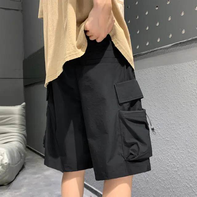 稻草人 美式高街潮牌无性别主义创意字母百搭宽松户外抽绳大口袋休闲运动日常通勤舒适基础款工装短裤 男女同款