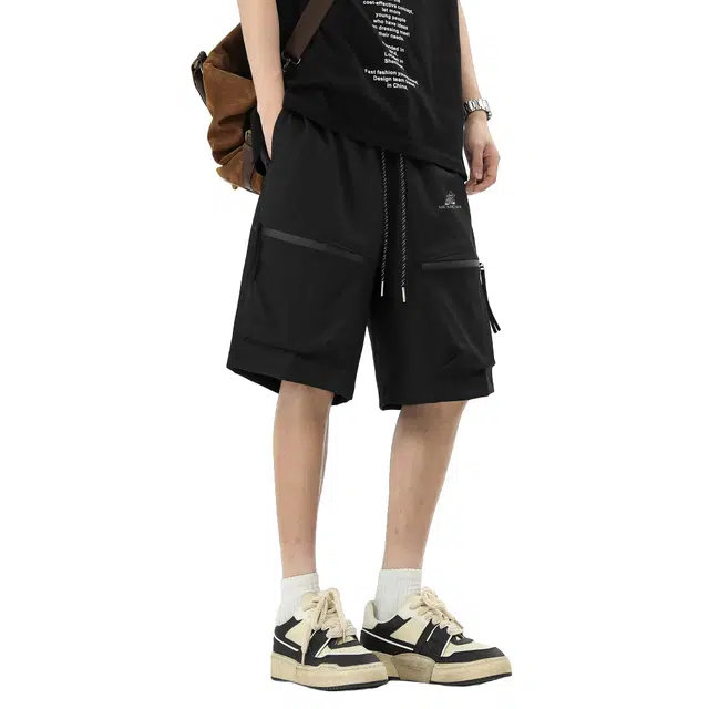 稻草人 美式复古高街宽松直筒中腰松紧系带舒适百搭日常通勤户外运动透气舒适五分休闲工装短裤 男女同款