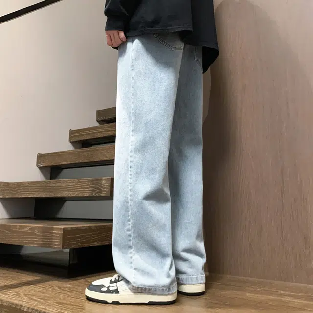 稻草人 美式高街复古渐变水洗做旧黄泥染简约基础款宽松休闲中腰系带松紧直筒阔腿百搭牛仔裤 男女同款