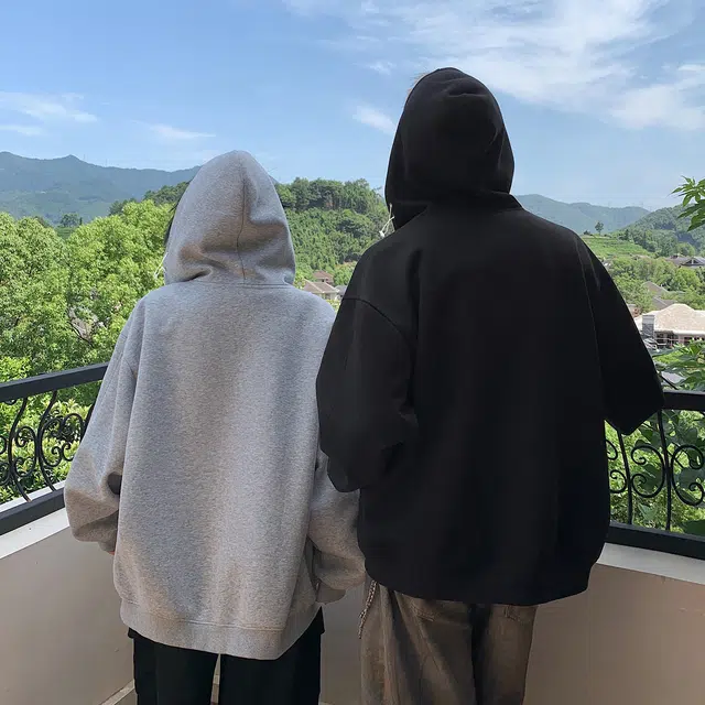 稻草人 美式简约撞色拼接松紧连帽慵懒风拉链开衫宽松休闲舒适运动高级感时尚百搭长袖落肩上衣外套秋季潮牌情侣卫衣 男女同款