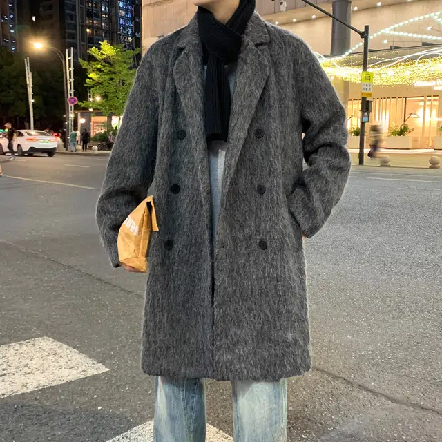 稻草人 美式复古英伦风双排扣简约基础款直筒外套潮流韩系高级感痞帅中长款大衣 男女同款