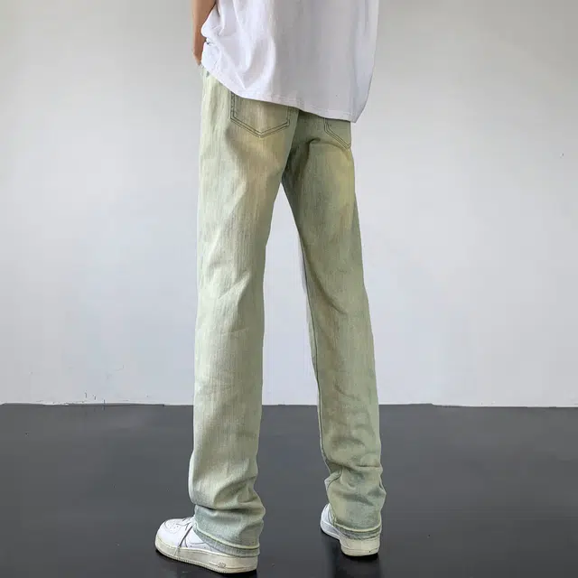 开学季推荐稻草人 美式高街复古重水洗做旧修身宽松休闲垂感阔腿百搭直筒牛仔裤 男女同款