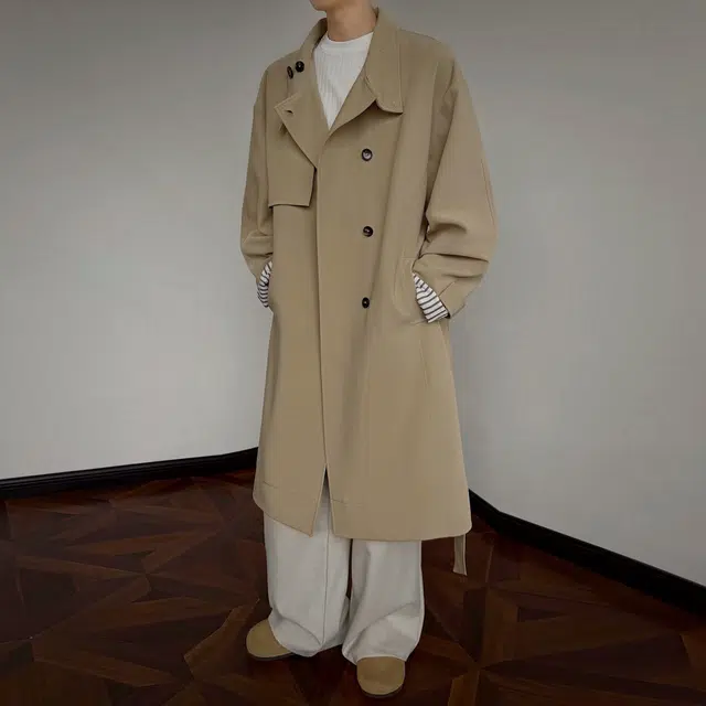 稻草人 美式复古春秋季时尚简约气质垂感休闲舒适宽松单排扣系带日常通勤防风百搭长款过膝长袖风衣 男女同款