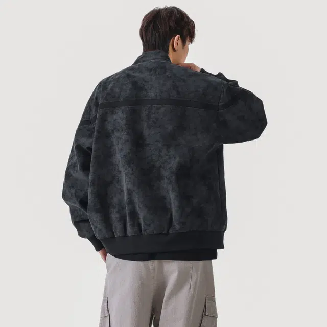 稻草人 美式复古扎染绒感雾花皮面料秋季机车朋克风双拉链宽松垂感休闲百搭情侣学生皮立领短款夹克外套 男女同款