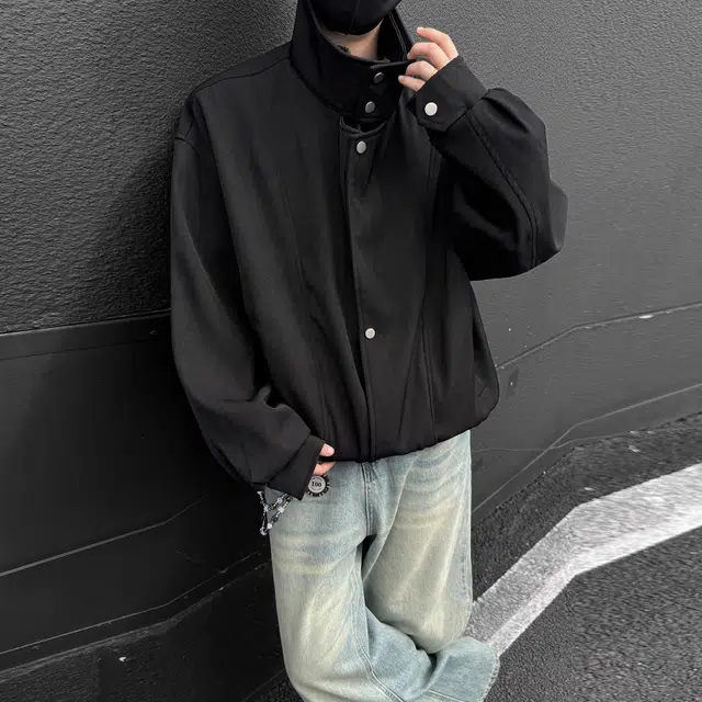 稻草人 美式复古美拉德假两件拼接设计宽松休闲百搭基础纯色立领纽扣防风潮流时尚个性春秋季舒适拉链夹克外套 男女同款