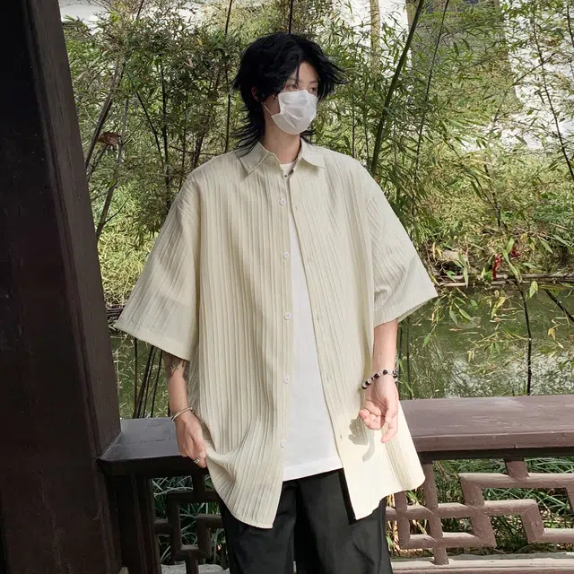 稻草人 美式复古街头基础肌理感无性别主义少年感宽松百搭休闲开衫透气凉感舒适速干户外通勤清新文艺风翻领短袖衬衫 男女同款