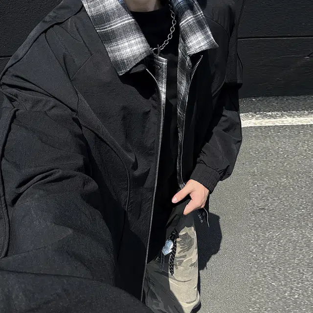 稻草人 美式复古简约假两件撞色设计宽松休闲百搭基础纯色潮流时尚个性舒适学院风拉链翻领飞行夹克外套 男女同款
