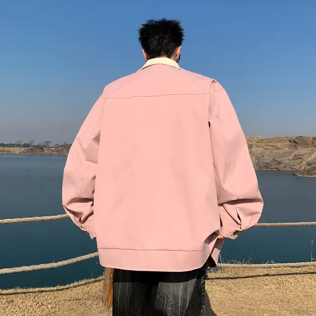 稻草人 纯色翻领百搭宽松休闲夹克外套 男女同款 卡其色