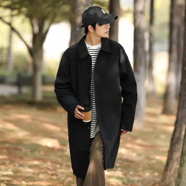 稻草人 品牌韩版经典纯色复古宽松百搭慵懒风高级感防风亲肤舒适学院风休闲翻领中长款风衣 男女同款