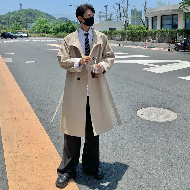 稻草人 日系复古学院风经典款双排扣中长款立领可拆卸腰带收腰慵懒风设计休闲风衣 男女同款
