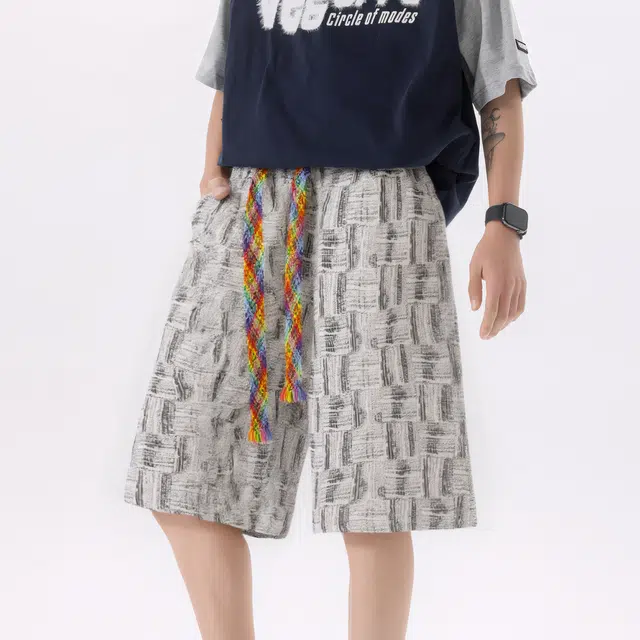 稻草人 满印中腰系带透气百搭宽松休闲短裤 男女同款