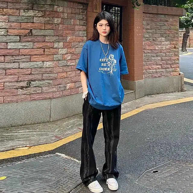 稻草人 高街复古水洗废土做旧扎染渐变花纹休闲显瘦垂感透气宽松系带百搭阔腿直筒牛仔裤 男女同款