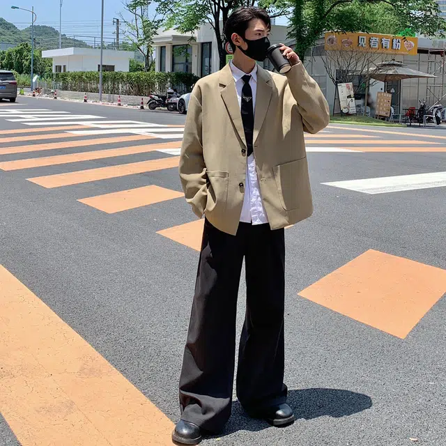稻草人 美式高街基础款纯色垫肩外套高级感日常百搭休闲宽松潮流落肩长袖单排扣轻奢西装 男女同款