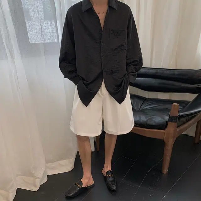 稻草人 简约纯色百搭落肩翻领休闲开衫长袖衬衫 男女同款