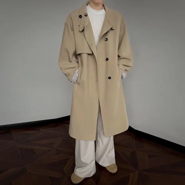 稻草人 美式复古春秋季时尚简约气质垂感休闲舒适宽松单排扣系带日常通勤防风百搭长款过膝长袖风衣 男女同款