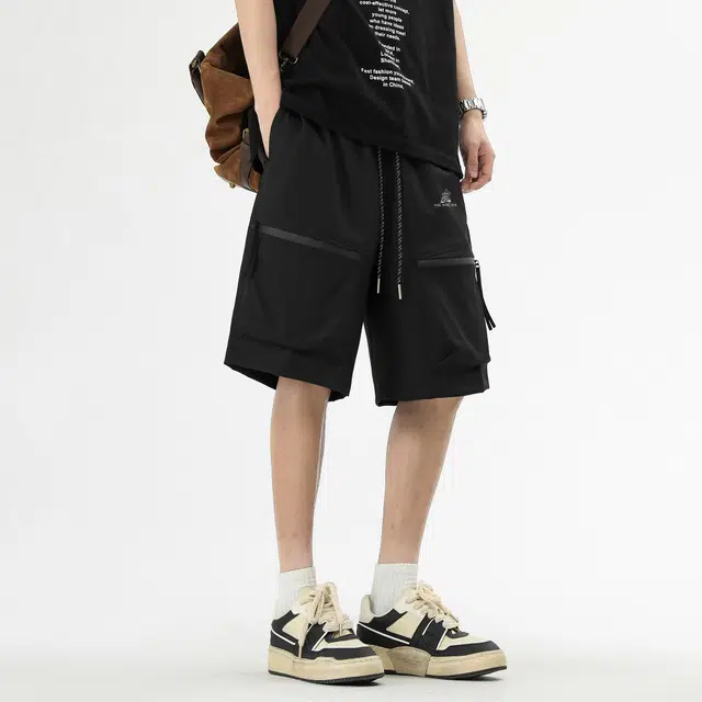 稻草人 美式复古高街宽松直筒中腰松紧系带舒适百搭日常通勤户外运动透气舒适五分休闲工装短裤 男女同款