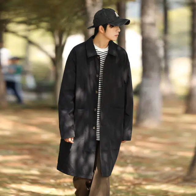 稻草人 品牌韩版经典纯色复古宽松百搭慵懒风高级感防风亲肤舒适学院风休闲翻领中长款风衣 男女同款