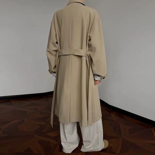 稻草人 美式复古春秋季时尚简约气质垂感休闲舒适宽松单排扣系带日常通勤防风百搭长款过膝长袖风衣 男女同款