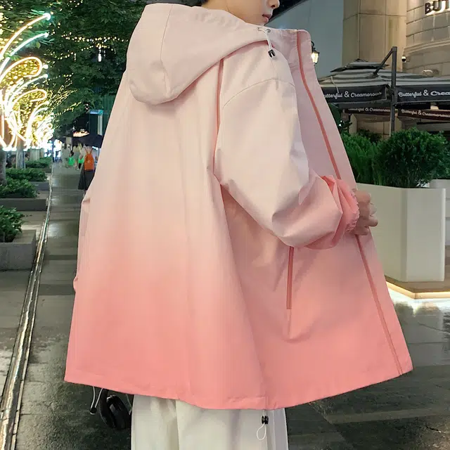 稻草人 山系户外渐变色双拉链无性别主义城市机能风防水防风工装机车服宽松休闲连帽冲锋衣夹克外套 男女同款