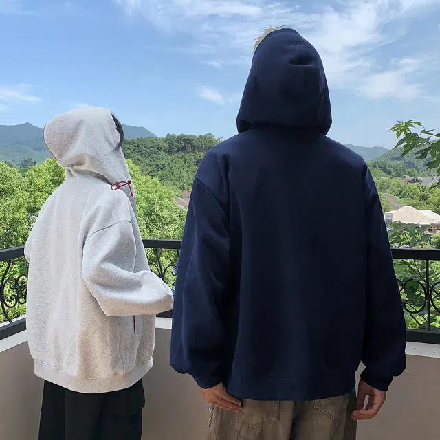 稻草人 美式简约撞色拼接松紧连帽慵懒风拉链开衫宽松休闲舒适运动高级感时尚百搭长袖落肩上衣外套秋季潮牌情侣卫衣 男女同款