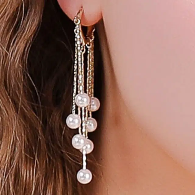 阿黛丽 流苏 简约欧美长款个气质性网红耳饰 人造珍珠 耳环 女款