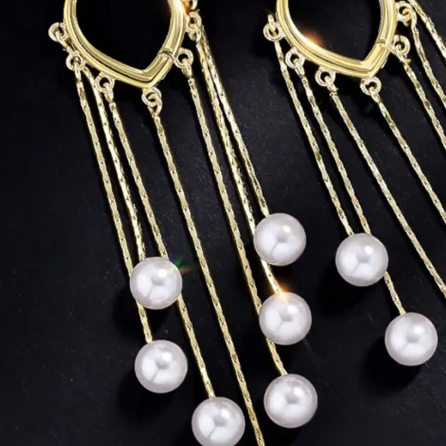 阿黛丽 流苏 简约欧美长款个气质性网红耳饰 人造珍珠 耳环 女款