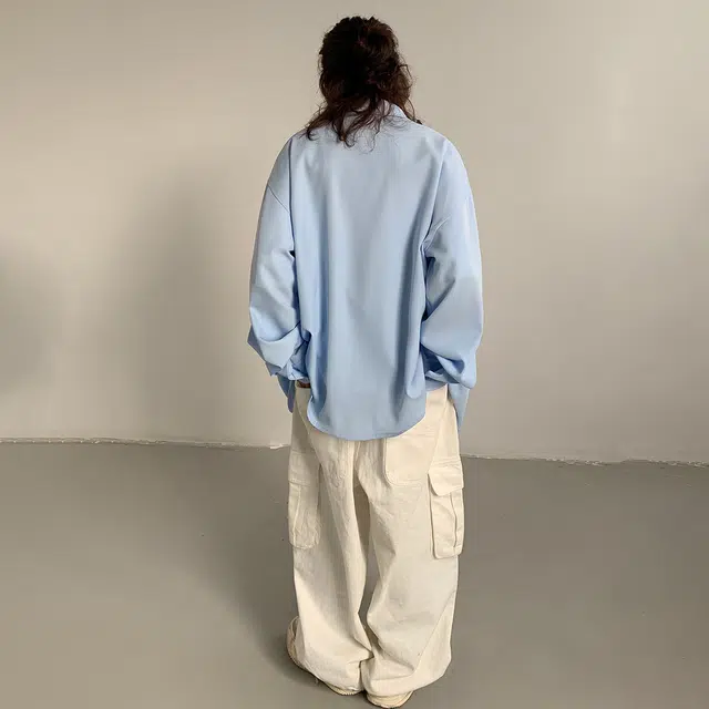 功夫熊猫 美式复古嘻哈街头手绘字母印花简约基础款纯色衬衣时尚潮流百搭翻领单排扣设计轻薄透气痞帅学院风休闲长袖衬衫 男女同款
