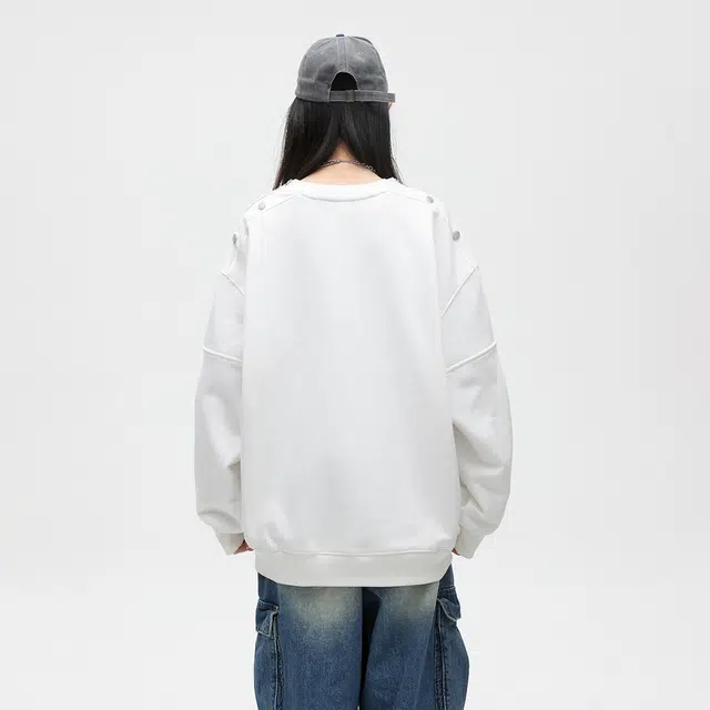 功夫熊猫 美式高街嘻哈风创意涂鸦印花卫服宽松舒适休闲外套可调节拉链拼接款设计感潮流百搭圆领套头复古长袖卫衣 男女同款