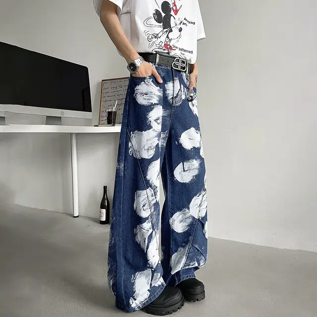 功夫熊猫 美式高街复古显高休闲时尚百搭日常通勤牛仔裤 男女同款