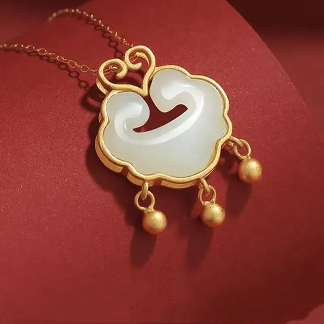 牧言 国潮复古新中式气质温柔 镂空爱心如意长命锁流苏 琉璃 项链 女款