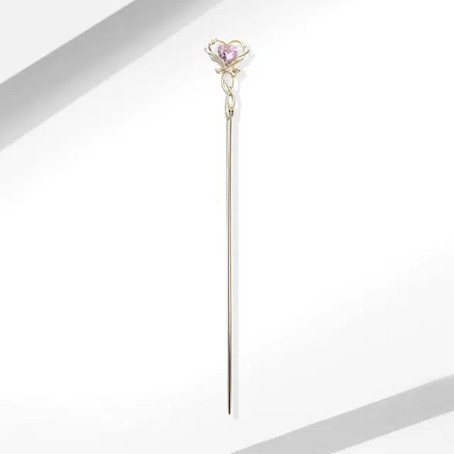 牧言 蝴蝶结 甜美可爱夏日小众浪漫高级感 粉色魔法棒爱心星星交织缠绕丝带在逃公主系列盘发 合金 发簪 女款